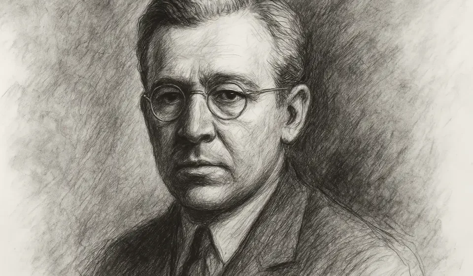 Sabahattin Ali Biyografisi: Hayatı, Sanatı ve Eserleri Sabahattin Ali’nin yalnız ve düşünceli yüz ifadesini yansıtan, siyah-beyaz dijital karakalem portre çizimi.