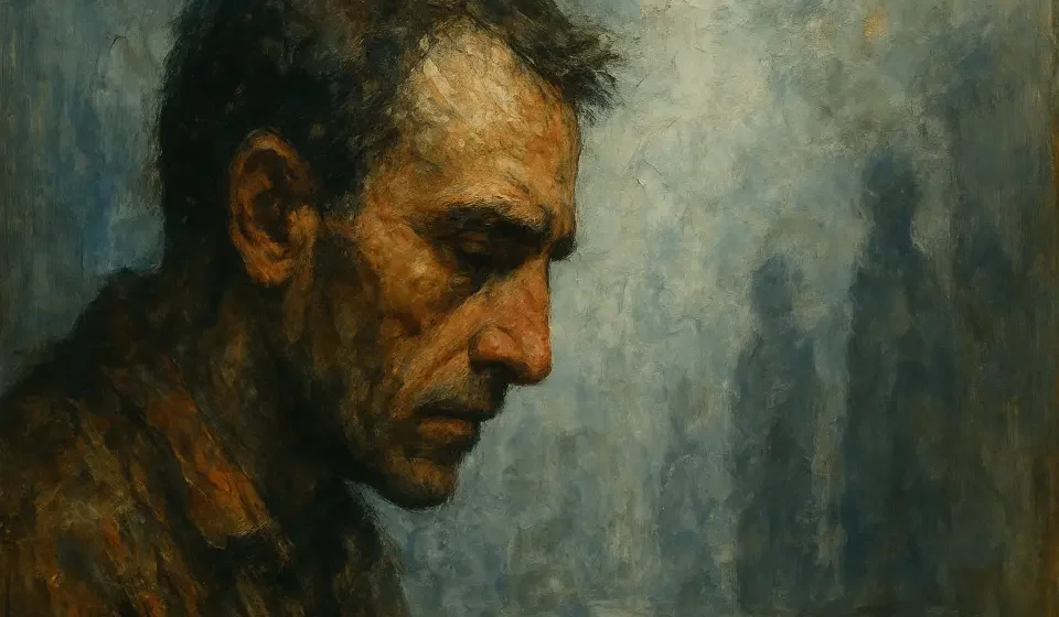 Kimlik ve Bellek Sorunu: Postmodern Öyküde Birey Postmodern öyküde kimlik ve bellek sorunu temasıyla örtüşen bu görsel, bulanık yüzlü bir figürün zaman ve mekân algısını yitirdiği karanlık bir atmosferi yansıtır.