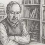 Kuvâyi Milliye Destanı Şiir Tahlili | Nazım Hikmet’in Epik Üslubu Ferit Edgü’nün edebî kişiliğini yansıtan siyah-beyaz sketch tarzı bir illüstrasyon; kitaplarla çevrili bir odada oturan yalnız bir yazar figürü.