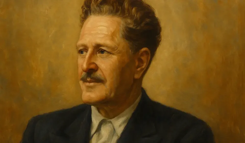 Nazım Hikmet Ran Biyografisi: Hayatı, Sanatı ve Eserleri Nazım Hikmet’in gerçekçi tarzda yağlı boya portresi; sıcak tonlarda, sade arka plan önünde, şair düşünceli bir ifadeyle sola bakarken betimlenmiş.