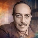 Cemal Süreya’nın portresi; kitaplık arka planında, sade ve doğal tonlarla hazırlanmış yatay görsel.