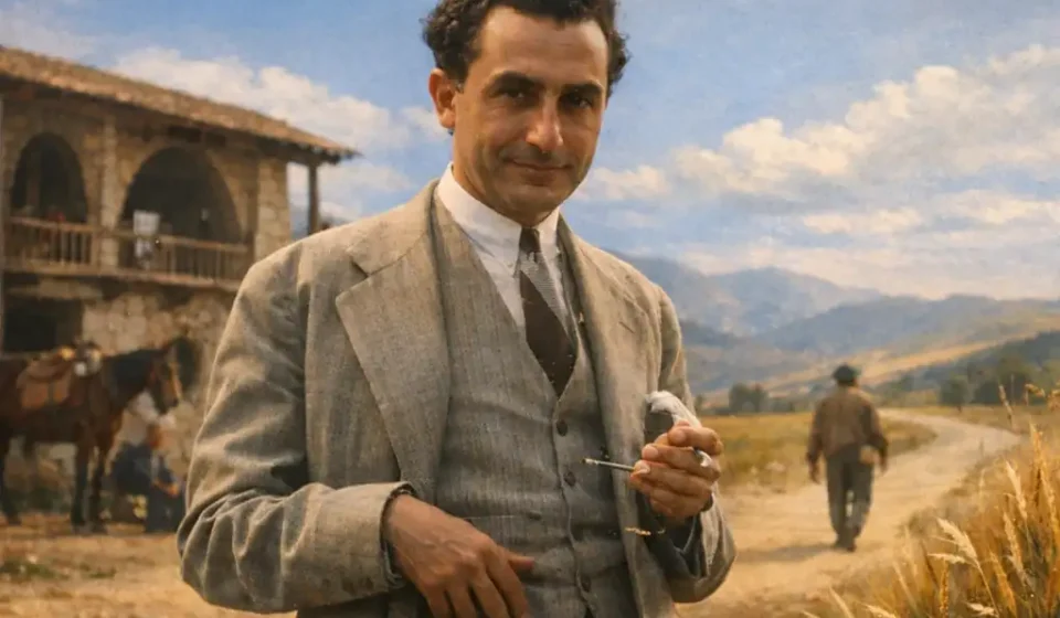 Faruk Nafiz Çamlıbel’in Anadolu manzarası eşliğinde portresi