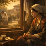 Ferhunde Kalfa hikâyesini temsil eden, pencereden dışarı bakan yalnız bir kadın figürü