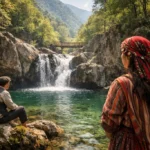 Kazdağı’nda tabiatla çevrili Hasan Boğuldu hikâyesini çağrıştıran dağ, dere ve insan ilişkisi