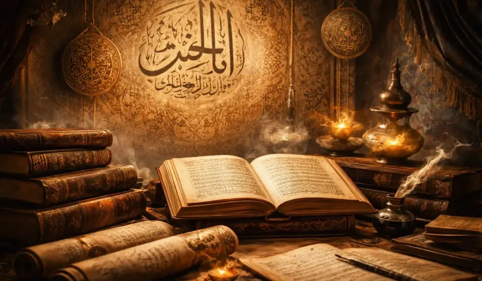 Seyyid İmâdüddîn Nesîmî’nin yaşadığı dönemin tasavvufî ve entelektüel atmosferini yansıtan, yazısız ve sembolik unsurlarla oluşturulmuş özgün görsel.