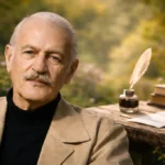 Cumhuriyet dönemi Türk şiirinin önemli isimlerinden Oktay Rifat’ın yazı masasını çağrıştıran ortamda çekilmiş portresi