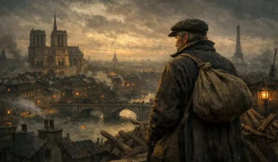 Victor Hugo’nun Sefiller romanında Jean Valjean’ın Paris manzarası karşısındaki silueti