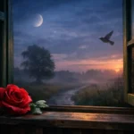 Serenad şiirini çağrıştıran pencere, gül ve akşam ışığıyla kurulan romantik bekleyiş sahnesi