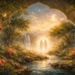 Âdem ile Havva'nın kıssasını temsil eden, figürsüz, İslami sembollerle oluşturulmuş mistik doğa motifi