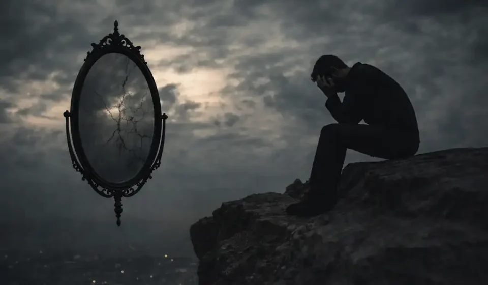 Necip Fazıl Kısakürek’in Ben şiirinde bireyin yalnızlık ve varoluş bunalımını simgeleyen soyut ve karanlık sahne.