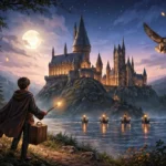 Harry Potter ve Felsefe Taşı | Roman İncelemesi, Tema ve Anlatım Yapısı Harry Potter ve Felsefe Taşı romanı için Hogwarts temalı özgün illüstrasyon