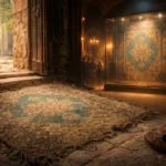 Miras Keçe hikâyesini simgeleyen Selçuklu devrine ait keçe, kapı eşiğinde paspas ve müzede sergilenen tarihî eser karşıtlığı