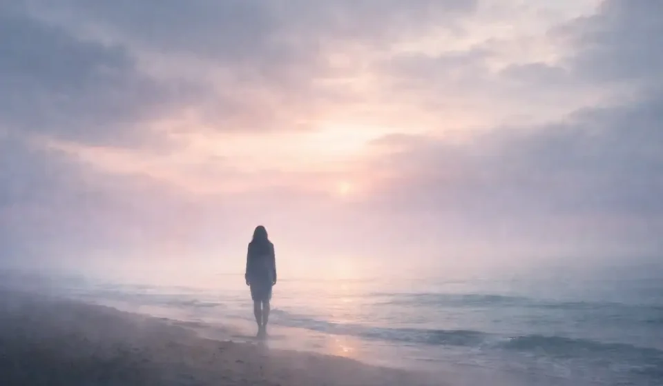 “Onlar” Şiiri Üzerine Bir İnceleme – Mehmet Behçet Yazar Sisli bir sahilde denize doğru bakan yalnız bir figür ve yumuşak ışıklı ufuk manzarası