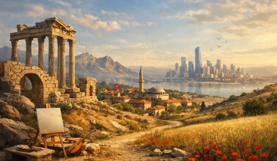 Sanat – Faruk Nâfiz Çamlıbel | Zihniyet, Yapı, Dil ve Ahenk İncelemesi Sanat şiirinin zihniyet ve ulus devlet bilinci temasını yansıtan, Anadolu’dan modernleşmeye uzanan sembolik manzara